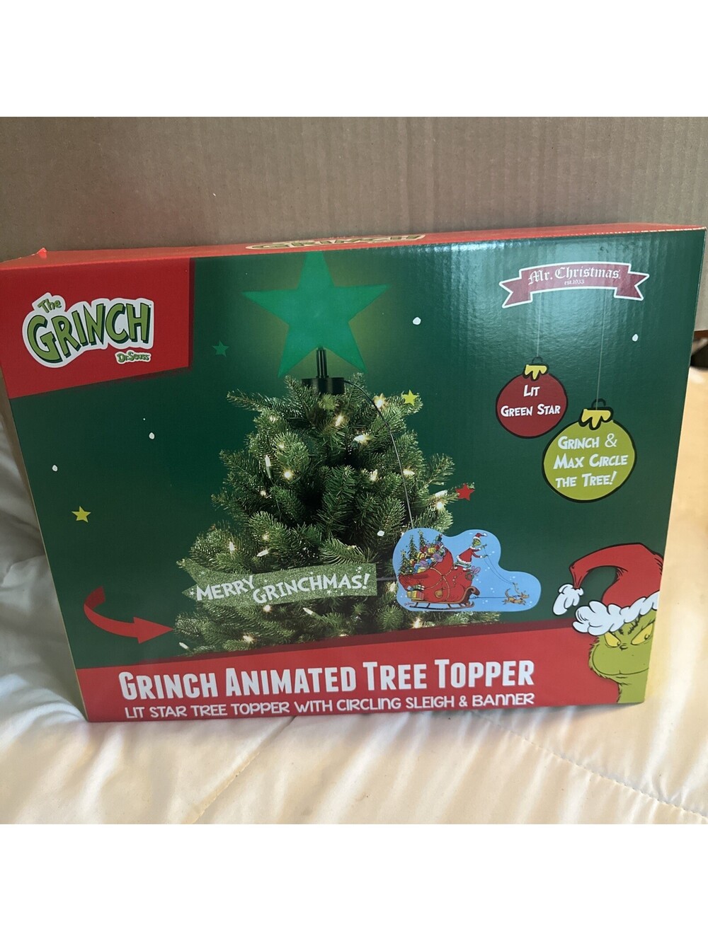 Mr. Christmas GRINCH Sleigh Animated Christmas TREE TOPPER Merry Grinchmas NEW